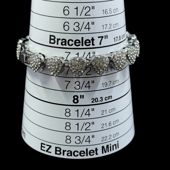 Rhinestone Heart Charm Bracelet Silver Y2K Coquette Romantic Statement Valentine - Picture 7 of 7